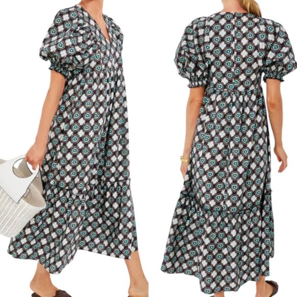 Hunter Bell London Rain Palmer Tiered Cotton Midi Dress Pockets Balloon Sleeve S - Picture 1 of 16